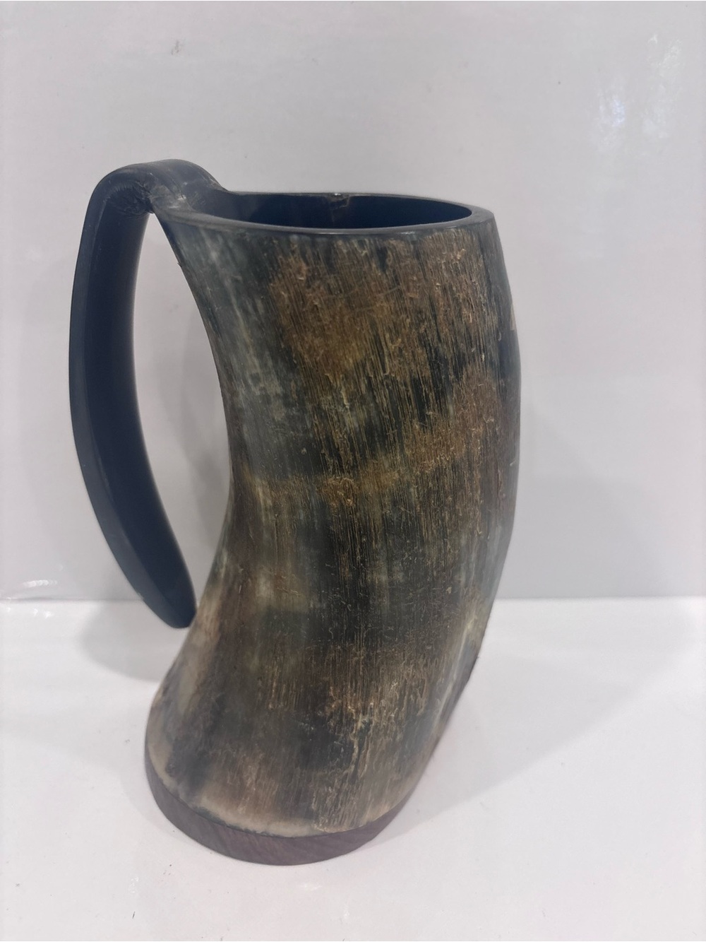 Vintage handmade genuine ox horn Viking beer mug tankard w horn handle